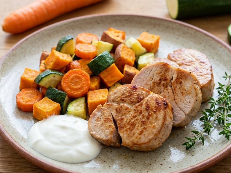 Turkey breast steak with roasted vegetables