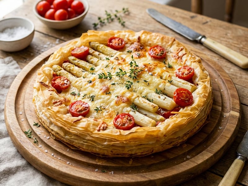 Fehér spárgás pite ropogós filo tésztával