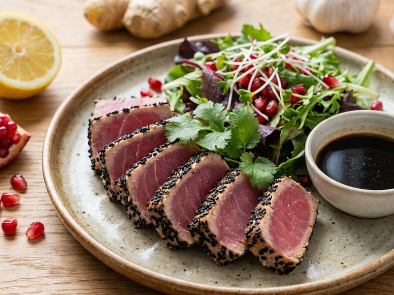 Sesame Tuna Steak with Pomegranate Salad