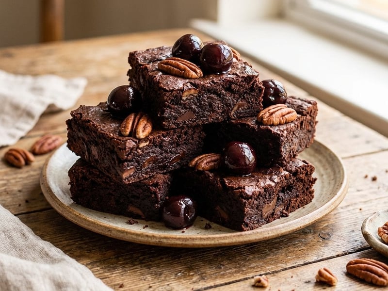 Vegán meggyes-pekándiós brownie | Szaftos és csokoládés