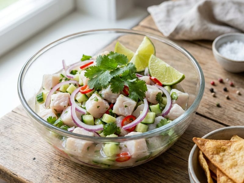 Branzino ceviche with lime, red onion and fresh chili