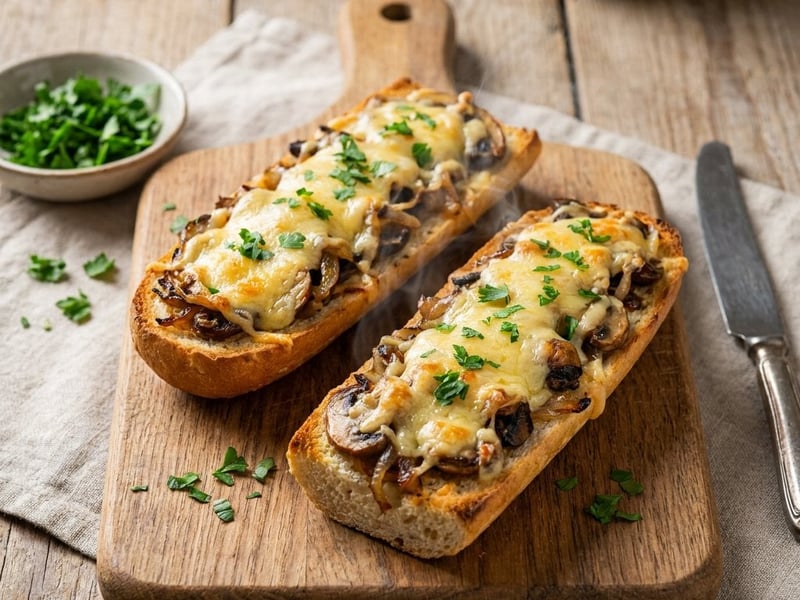 Polish mushroom and cheese zapiekanka