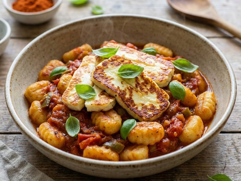 Nyári lecsós gnocchi grillezett halloumival | Gyors nyári ebéd