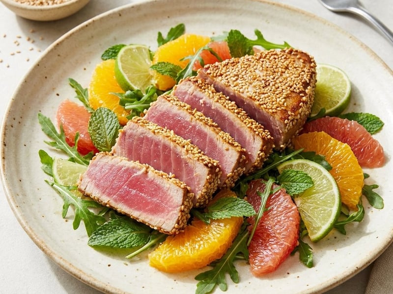 Grillezett tonhalsteak citrusos salátával