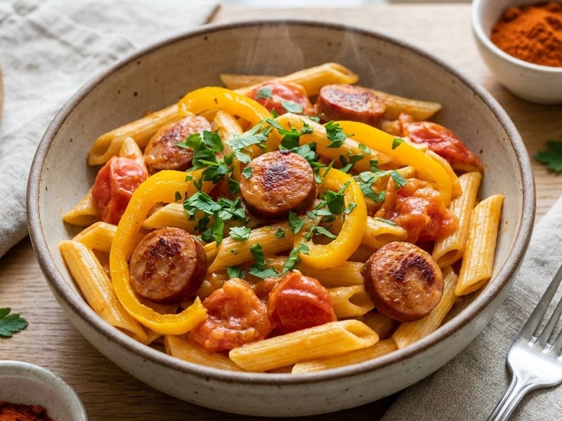 Krémes lecsós penne kolbásszal | Gyors nyári vacsora