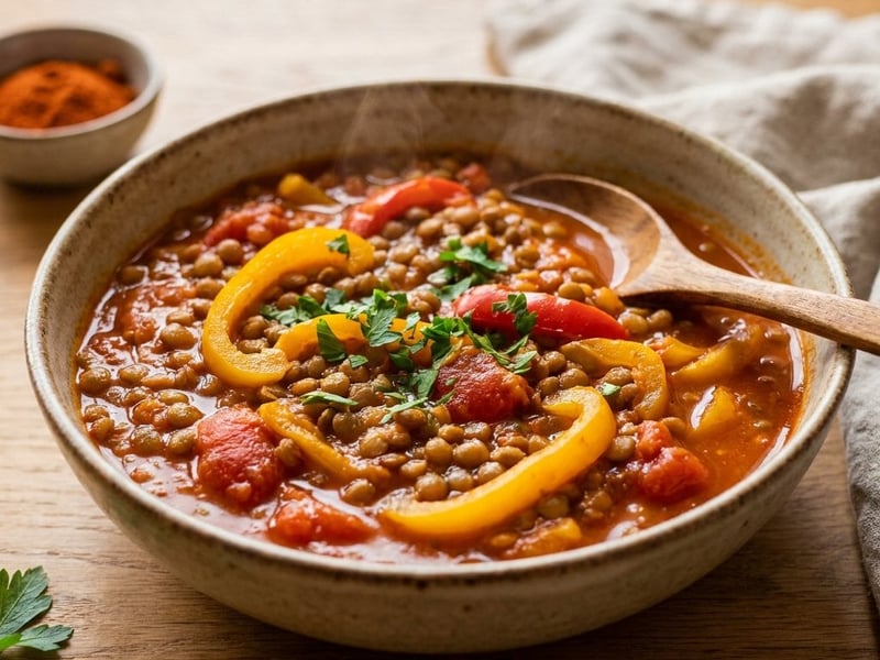Vegán lencsés lecsó | Gazdag nyári egytálétel