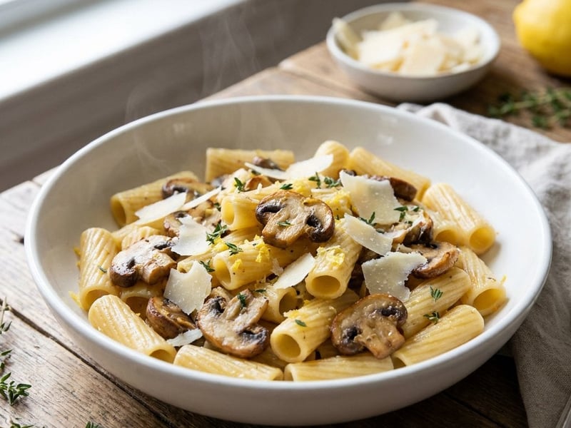 Citromos-kakukkfüves gombás rigatoni | Gyors nyári vacsora