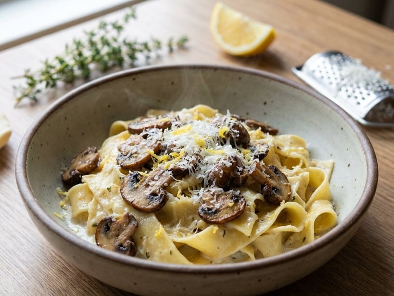 Citromos-kakukkfüves gombás pappardelle | Gyors vacsora