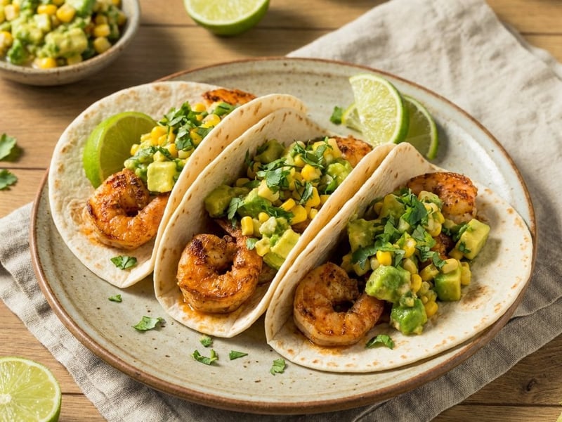 Fűszeres garnélás taco avokádós-kukoricás salsával