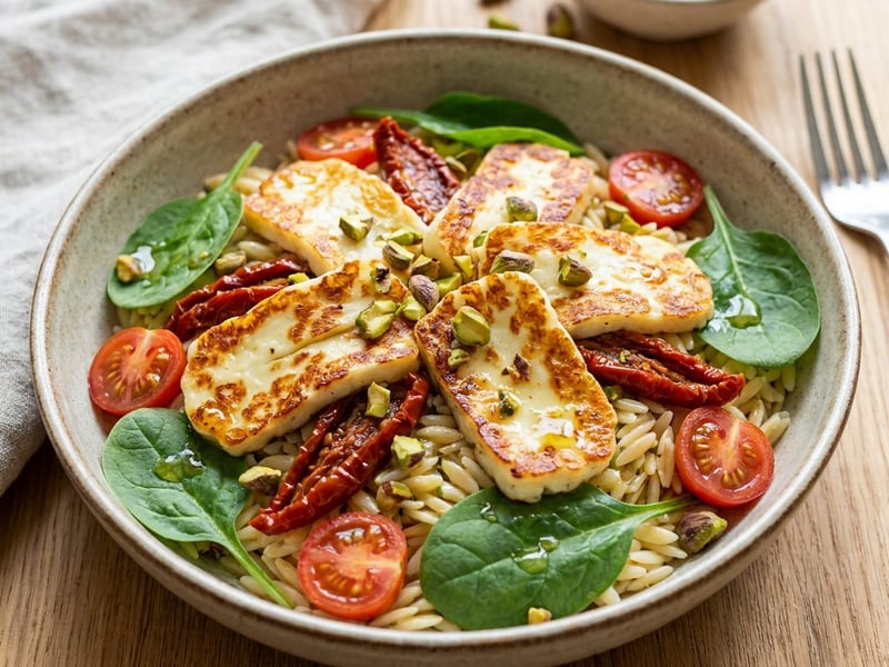 Mediterranean Orzo Salad with Halloumi | Colorful Summer Bowl