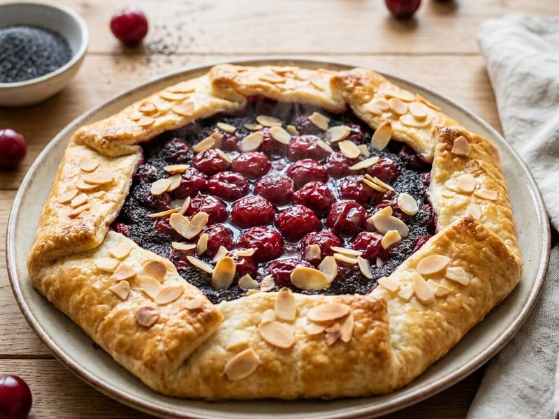 Rustic sour cherry and poppy seed galette | Summer fruit pie