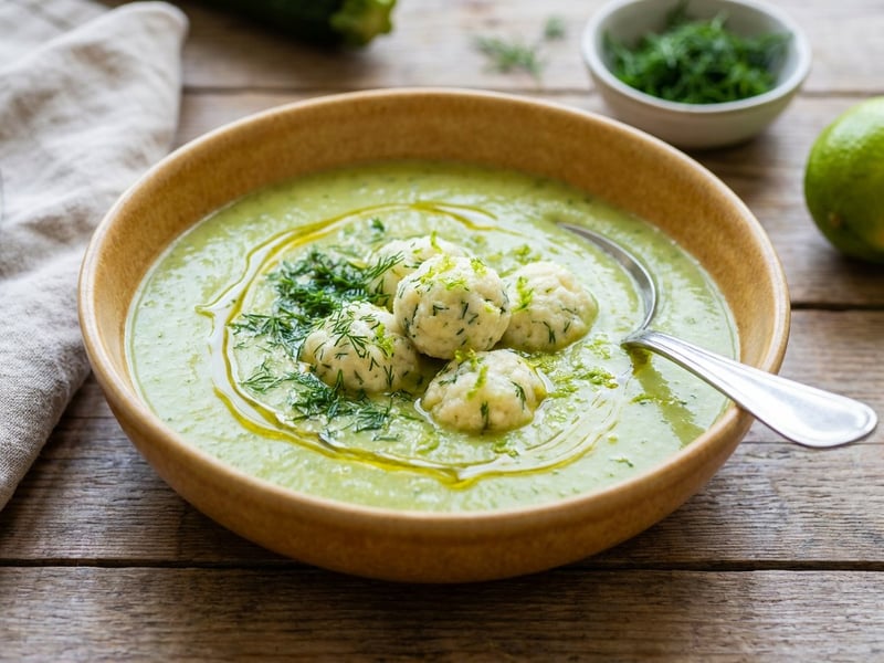 Creamy lime zucchini soup with cottage cheese dumplings | Refreshing summer soup