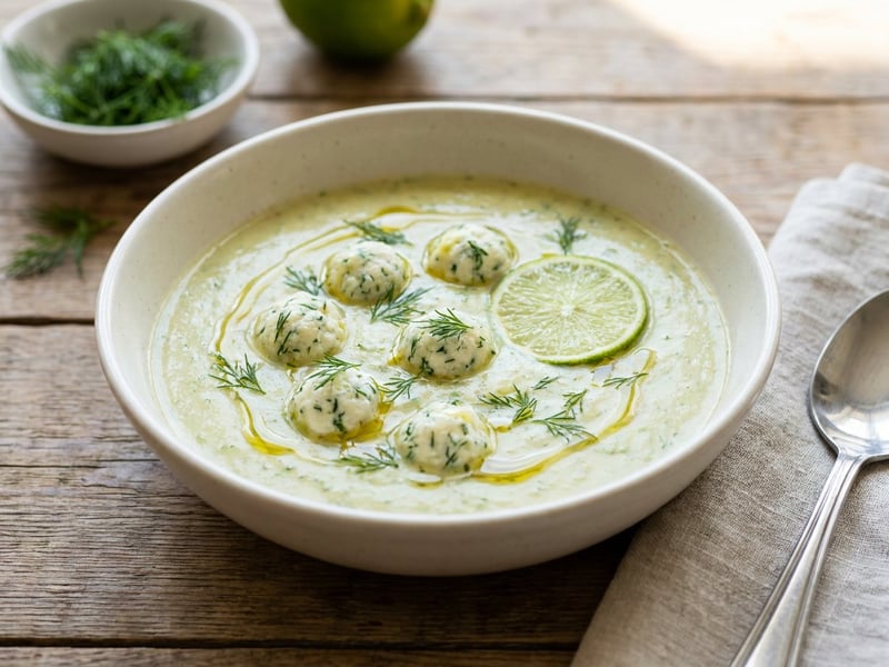 Lime Zucchini Cream Soup | With Dill Cottage Cheese Dumplings