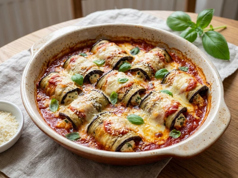 Mediterranean Baked Eggplant Rolls | Stuffed with Ricotta