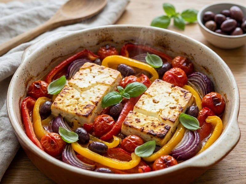 Mediterrán tepsis sült paprika fetával | Nyári ízek