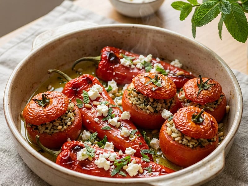 Görög gemista | Fűszeres rizzsel töltött sült paprika