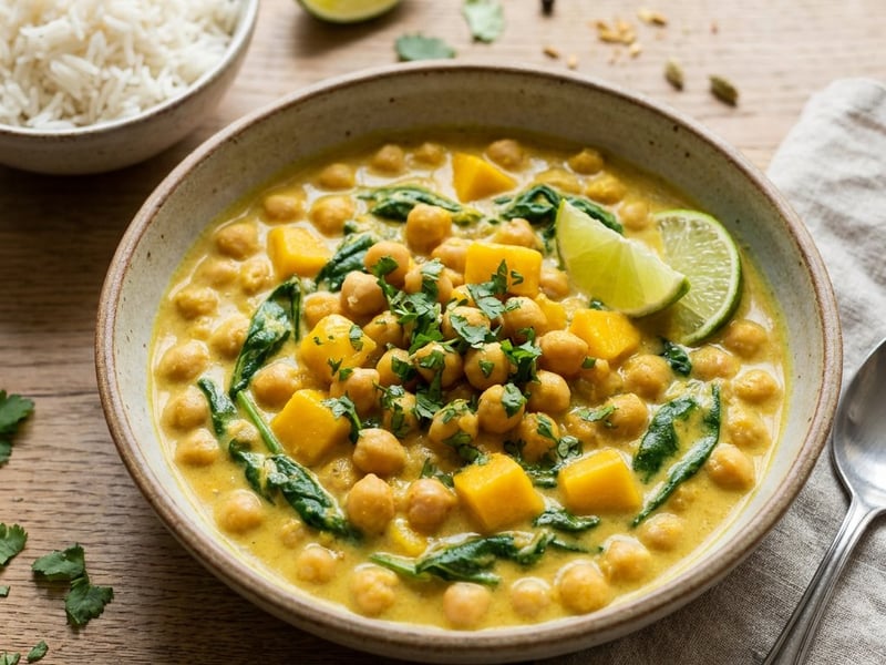 Mangós-kókuszos csicseriborsó curry | Egzotikus vegán ragu