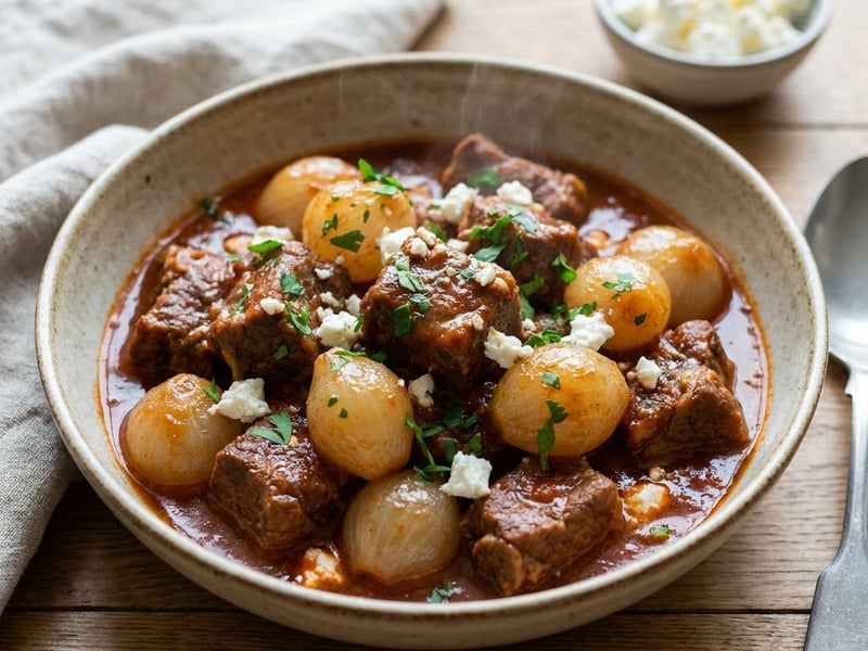 Görög bárány stifado | Omlós ragu édes gyöngyhagymával