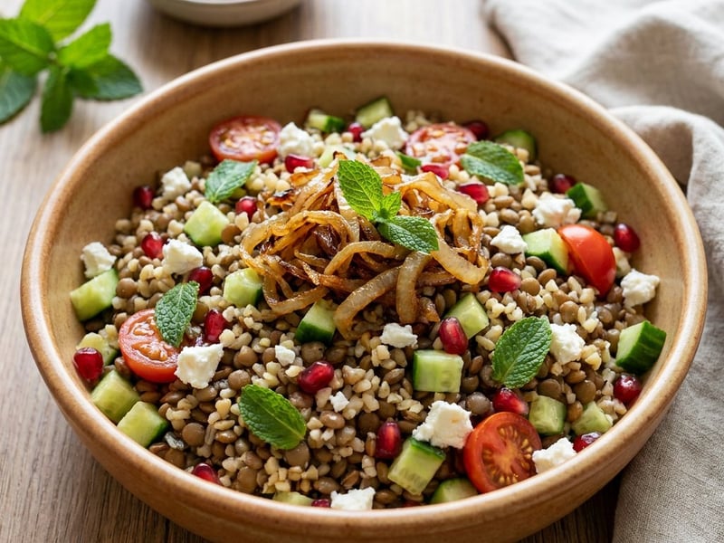 Middle Eastern Mujadara Salad | With Crispy Fried Onions