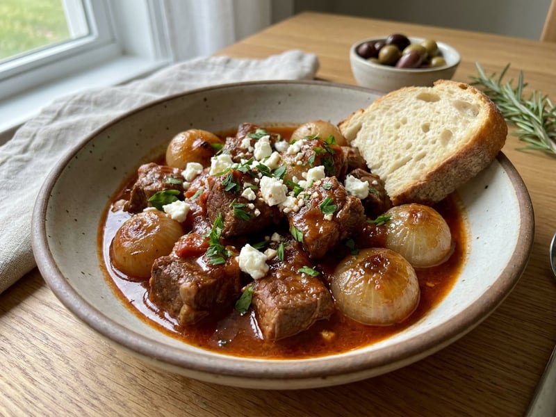 Görög bárány stifado | Omlós ragu gyöngyhagymával