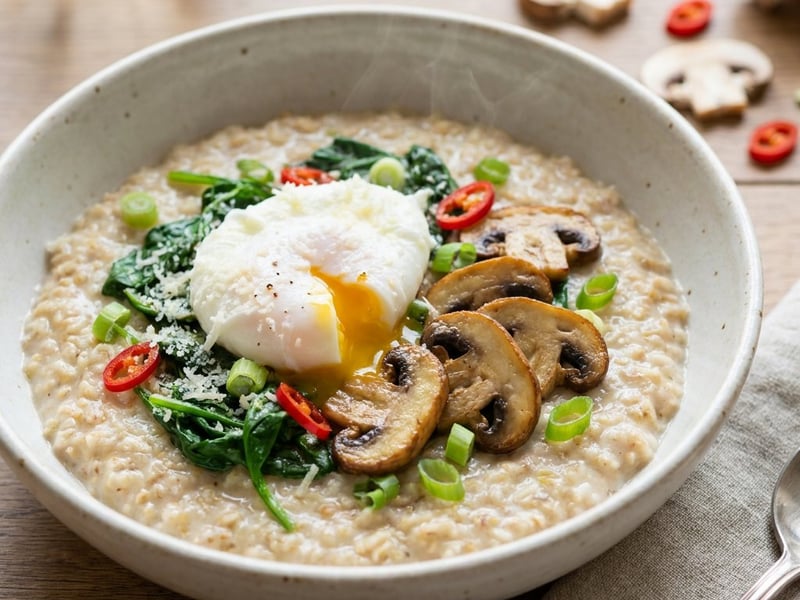Savory oatmeal with poached egg | Creamy warm breakfast