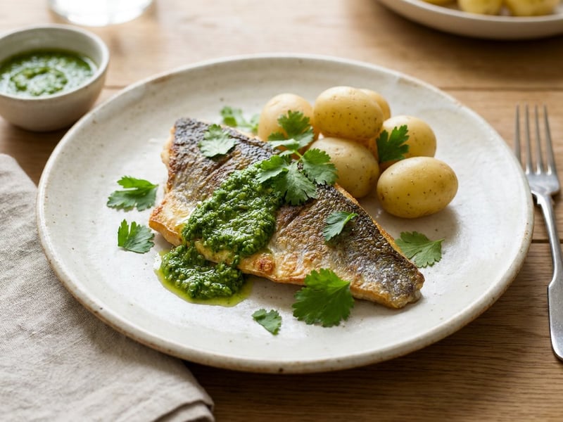 Pan-seared sea bream with mojo verde | Fresh Spanish main dish