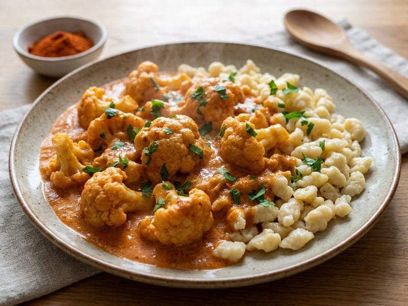 Creamy Cauliflower Paprikash with Sour Cream and Nokedli | Homestyle Lunch