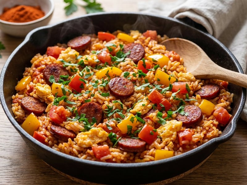 Hungarian Lecsó Fried Rice | Crispy Leftover Skillet Dish