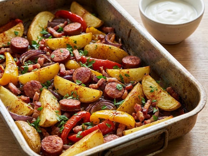 Hungarian Style Baked Potatoes | With Sausage and Crispy Bacon