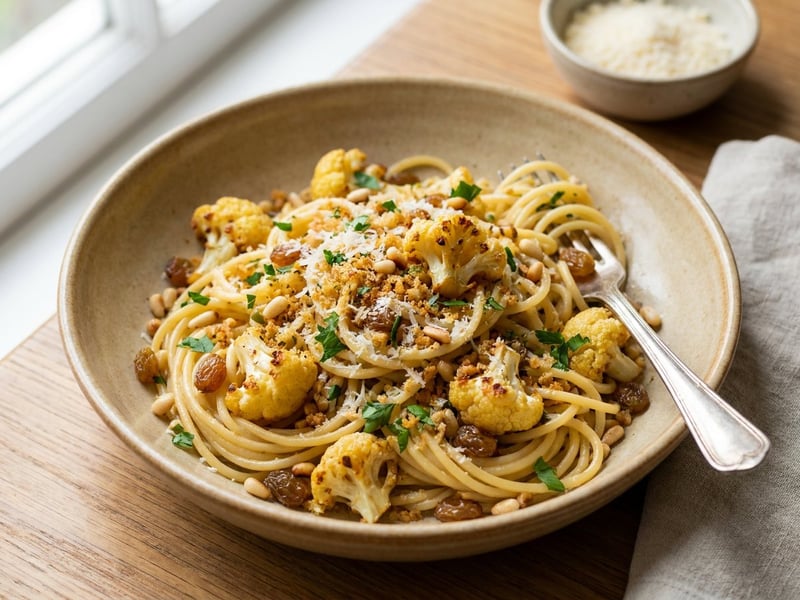 Sicilian Cauliflower Pasta | With Crispy Seasoned Breadcrumbs
