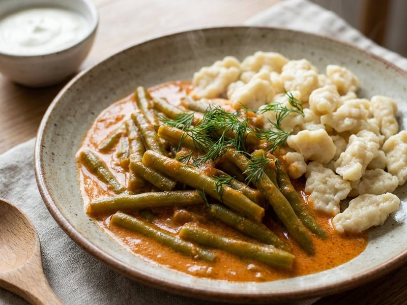 Green bean stew with dill and nokedli | Homestyle summer main course