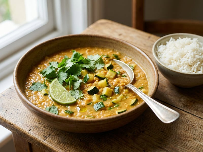 Zucchini red lentil dhal | Creamy Indian vegetable curry