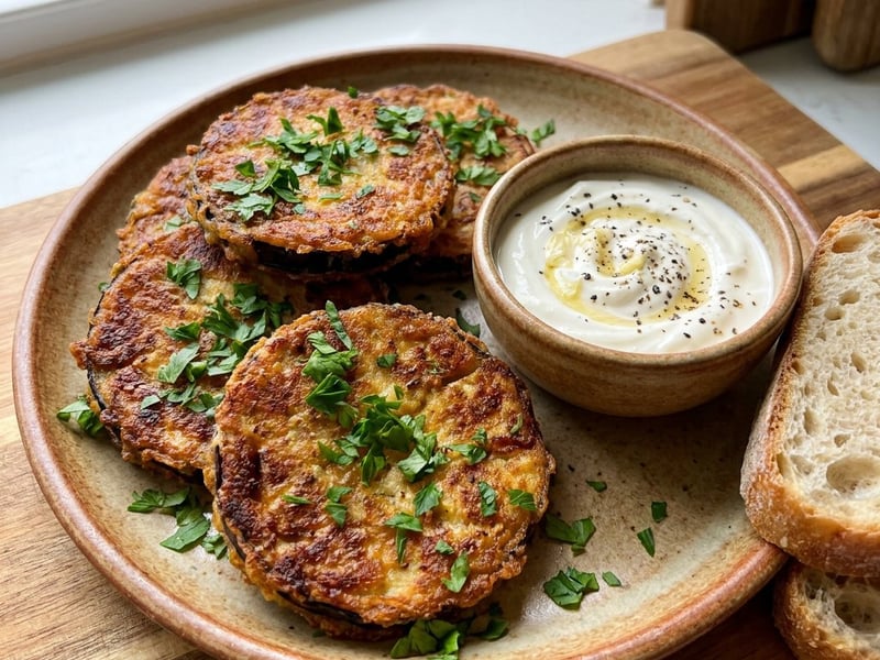 Crispy Aubergine Patties | With Homestyle Garlic Sour Cream