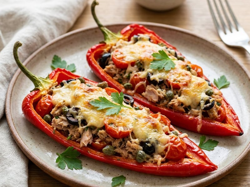 Baked Kapia Peppers Stuffed with Tuna | Mediterranean Flavors