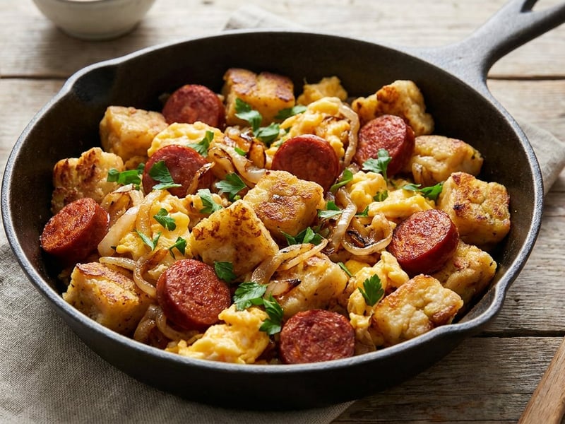 Pan-fried bread dumplings with sausage | Quick leftover lunch