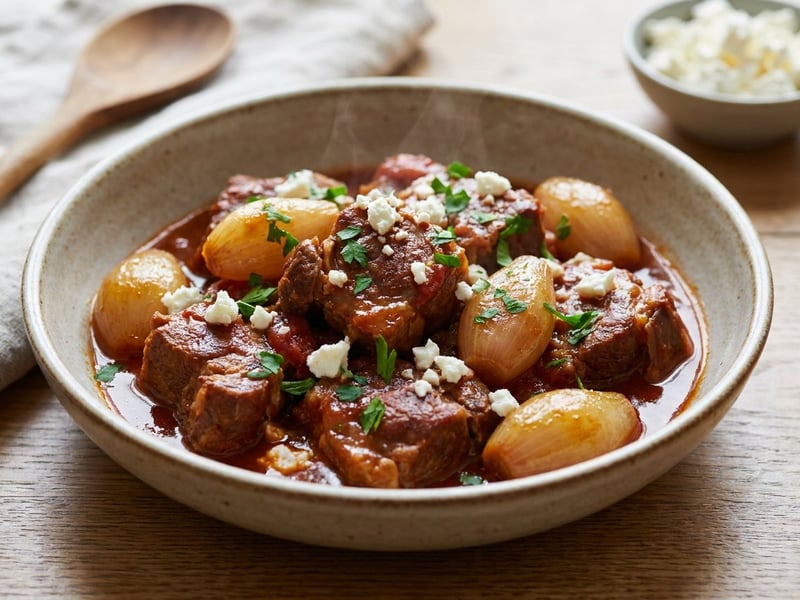 Greek pork stifado | Juicy red wine stew
