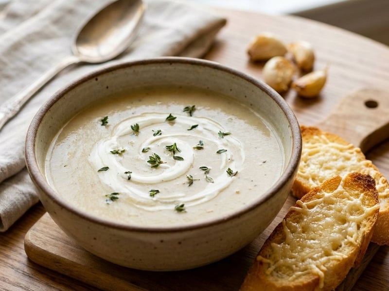 Francia sült fokhagymakrémleves | Parmezán ropogóssal