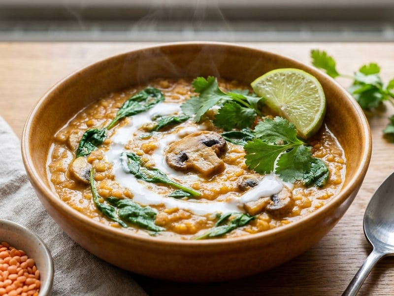 Mushroom Red Lentil Curry | Creamy Indian One-Pot Dish