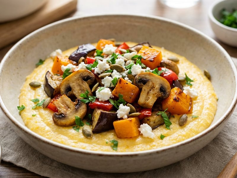 Sautéed Autumn Vegetables with Sheep Cheese Polenta | Seasonal Dish