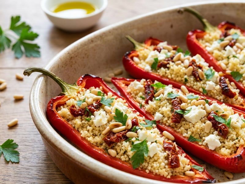 Roasted Kapia Peppers Stuffed with Couscous | Mediterranean Baked Delicacy