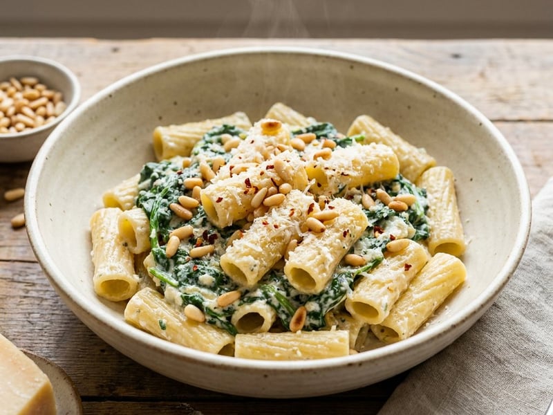 Spinach and ricotta rigatoni | Creamy Italian pasta