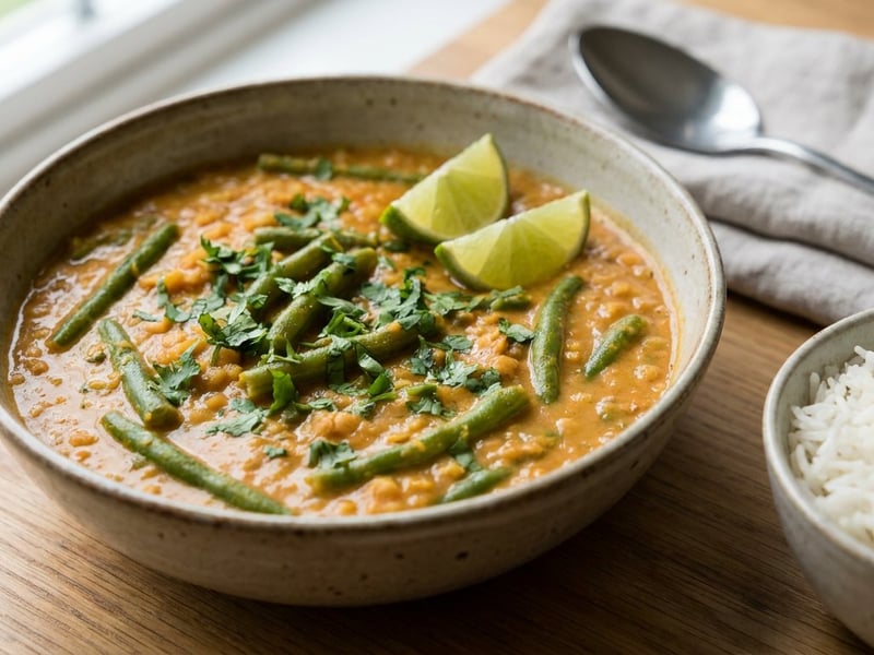 Green bean red lentil curry | Creamy Indian one-pot dish