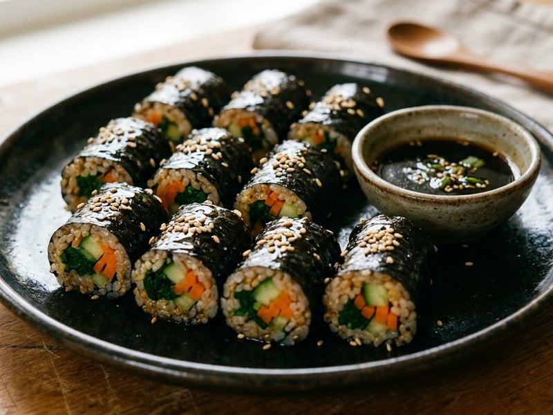 Mayak kimbap (Mini koreai zöldséges tekercsek) | Pikáns mártogatóssal