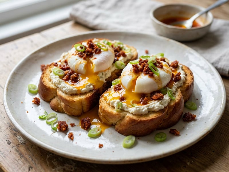 Juhtúrós buggyantott tojás kalácson | Krémes brunch