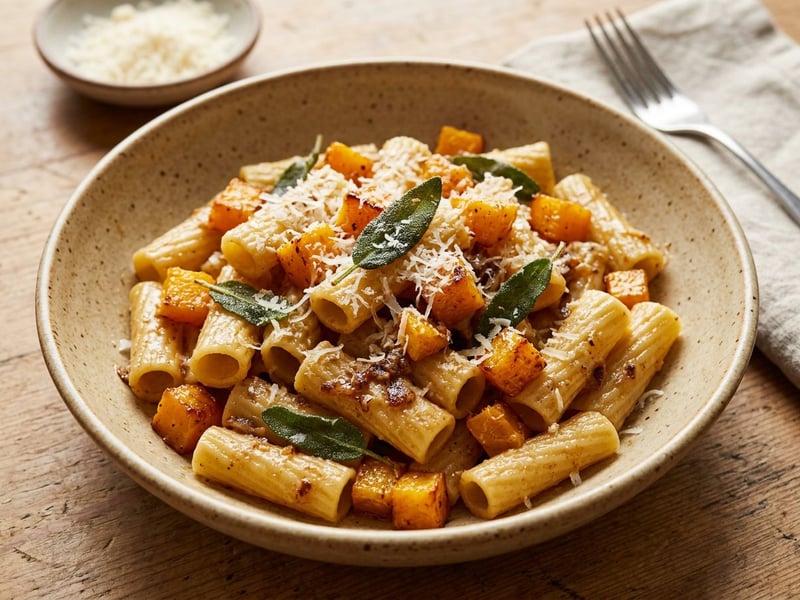 Sütőtökös rigatoni pirított zsályával | Gyors őszi tészta
