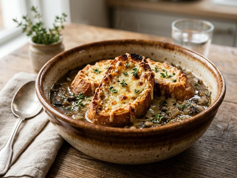 Francia gratinírozott gombaleves | Ropogós sajtos bagettel