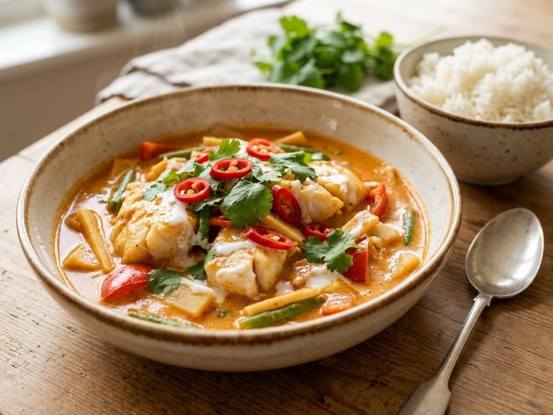 Thai vörös curry tőkehallal | Krémes ázsiai halétel