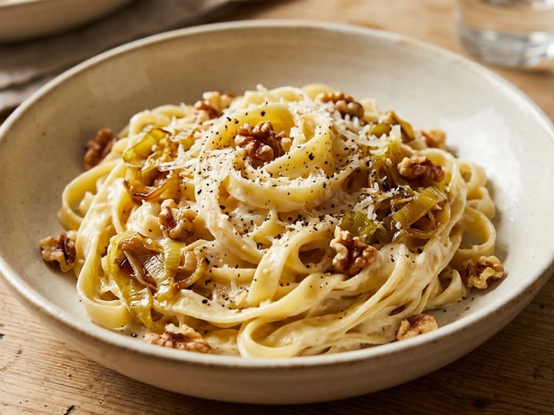 Creamy Leek Tagliatelle | Italian Autumn Pasta with Walnuts