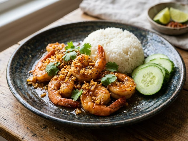 Goong Tod Gratiem | Thai fokhagymás-borsos garnéla