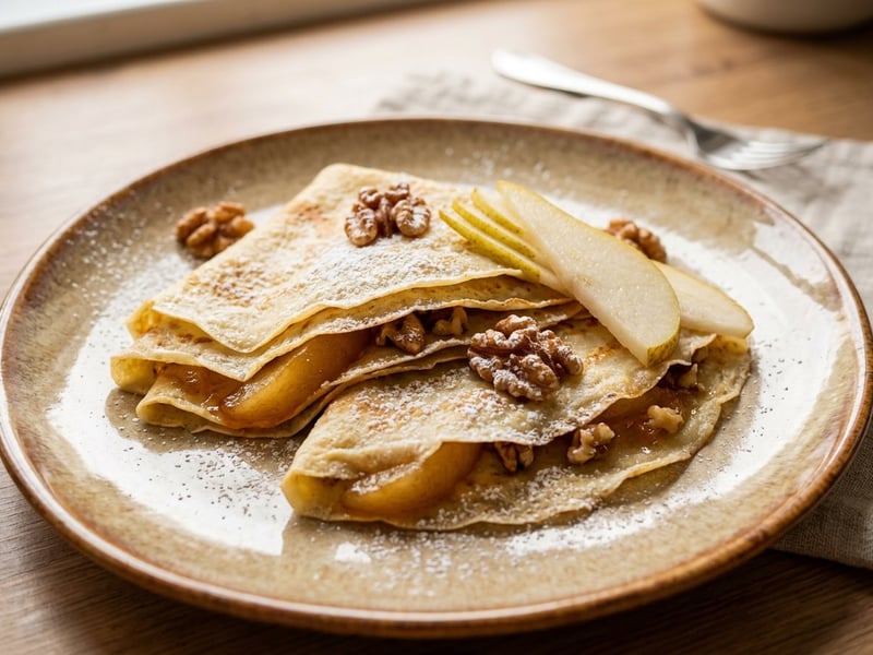 Cinnamon Pear Crepes with Toasted Walnuts